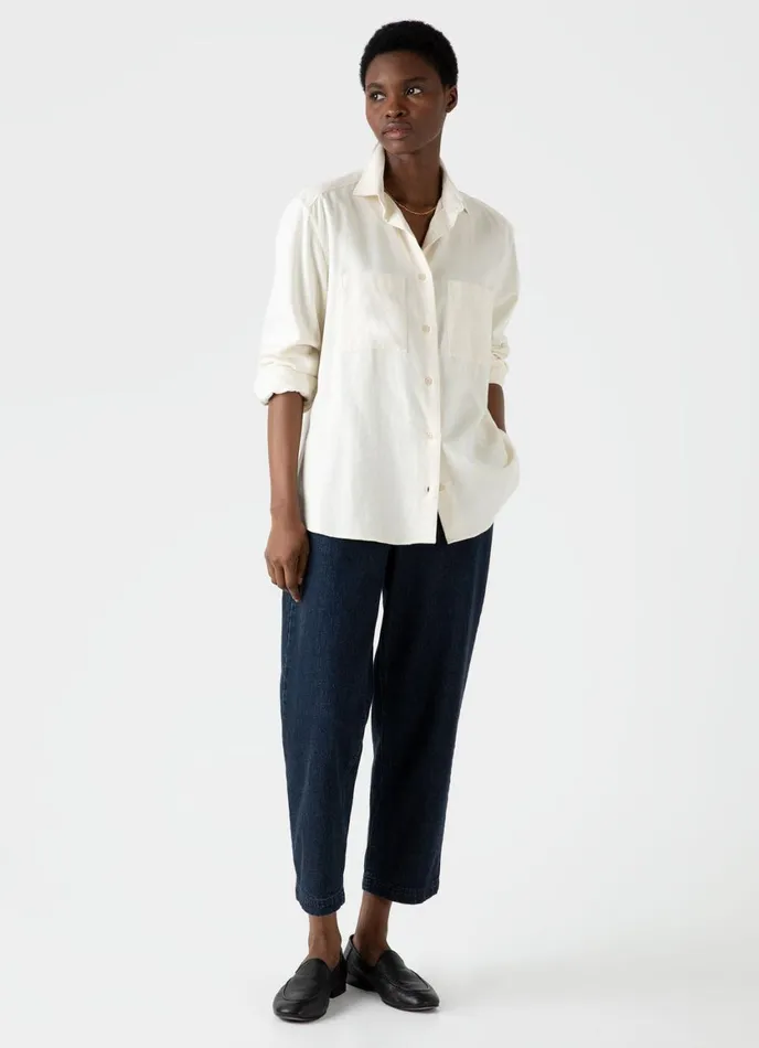 Oversized Flannel Shirt Ecru Women SUNSPEL Shirts and Blouses