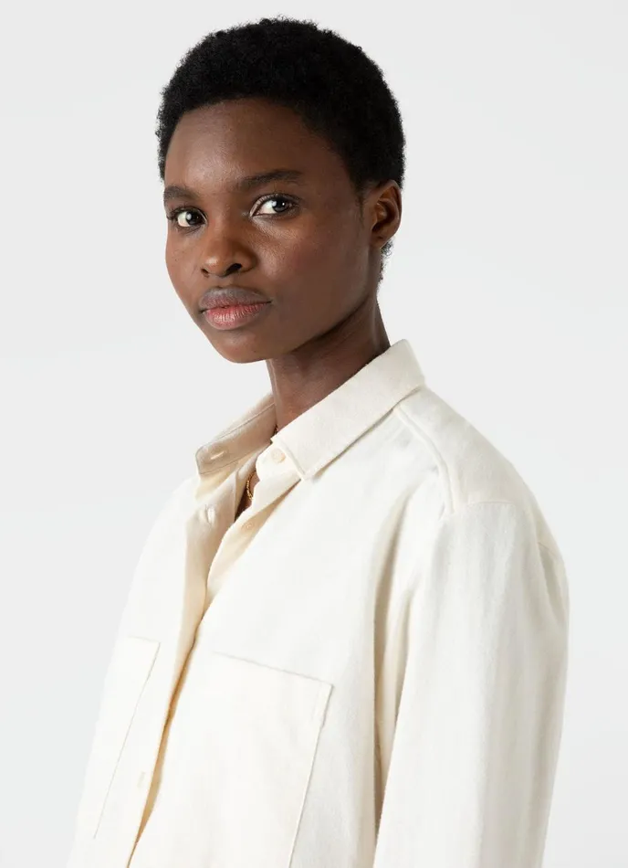 Oversized Flannel Shirt Ecru Women SUNSPEL Shirts and Blouses