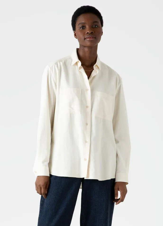 Oversized Flannel Shirt Ecru Women SUNSPEL Shirts and Blouses