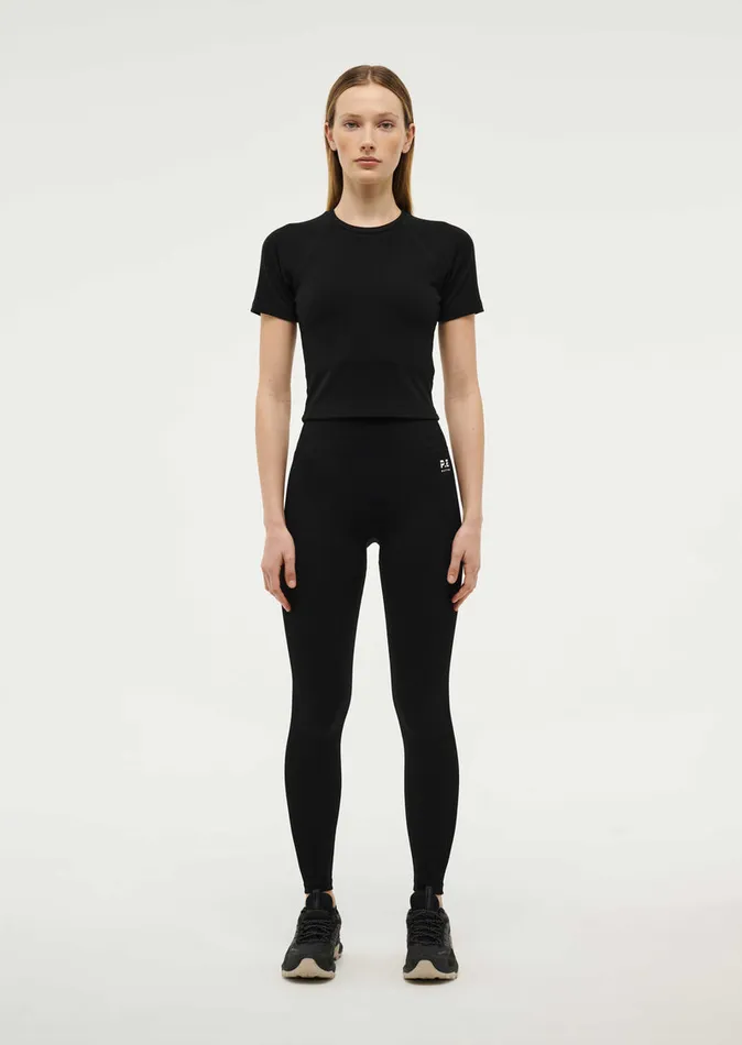 PE Nation Baseline Women FREE PLAY SHORT SLEEVE RIB TEE IN BLACK
