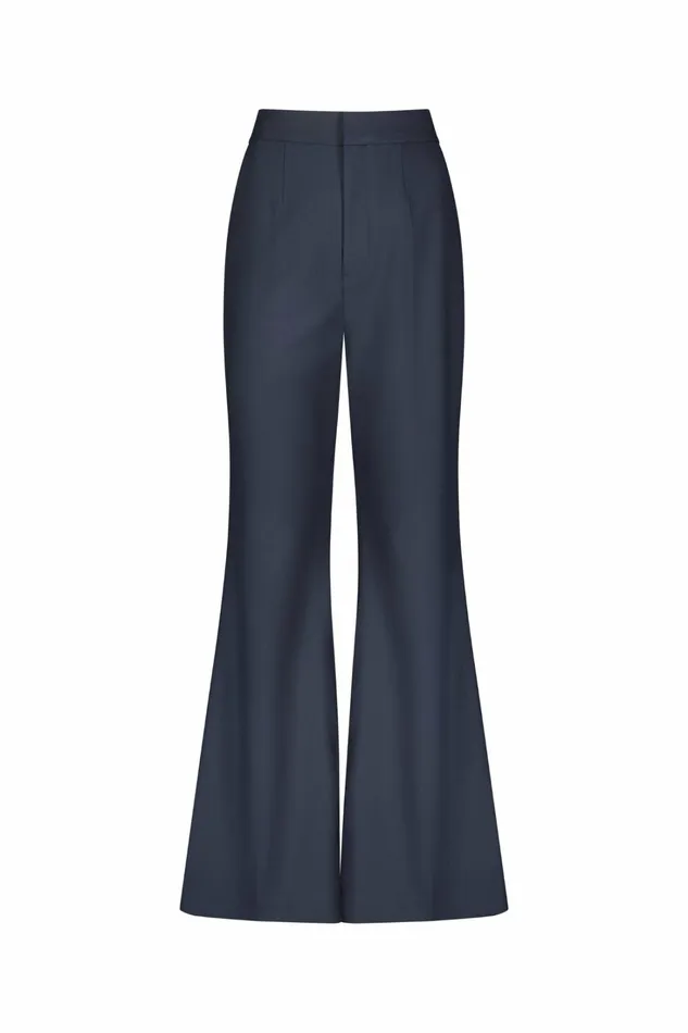Pants Mac Duggal Women Navy Classic Crepe Flared Trouser Pant 8211 FINAL SALE Navy