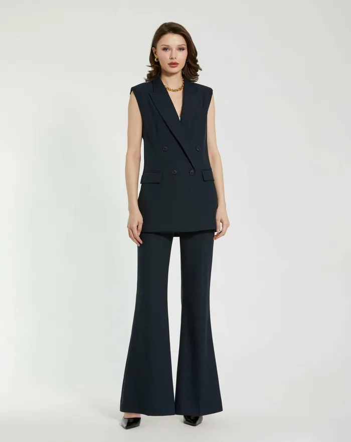 Pants Mac Duggal Women Navy Classic Crepe Flared Trouser Pant 8211 FINAL SALE Navy