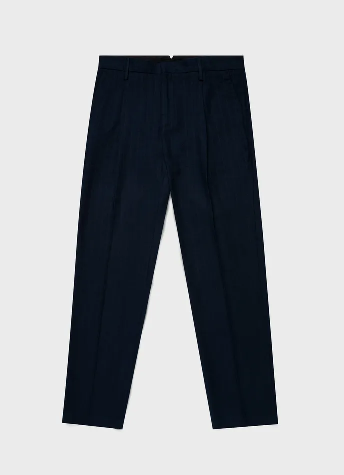 Pants Men Cotton Raffia Pleat Trouser Navy ussunspel