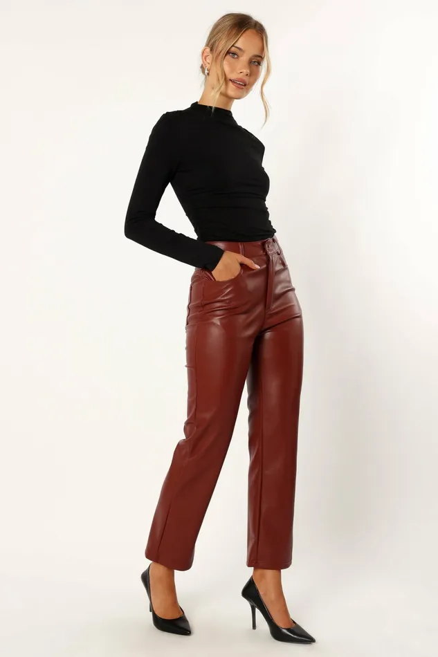 Pants Petal and Pup Women Maverick Vegan Leather Pants Merlot