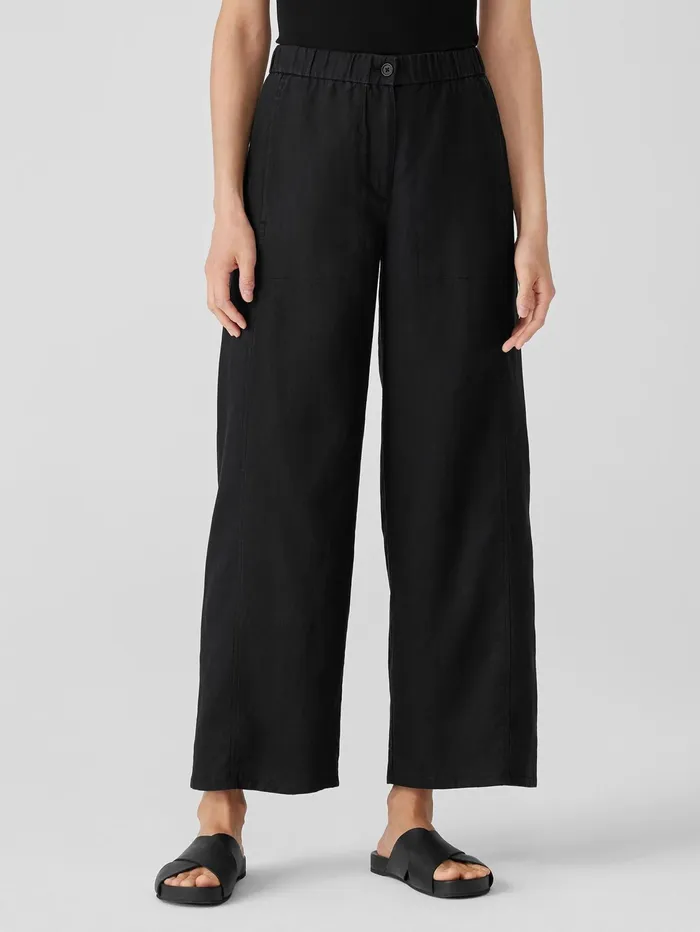 Pants Shorts and Jumpsuits Women Eileen Fisher Organic Linen Wide Trouser Pant Black