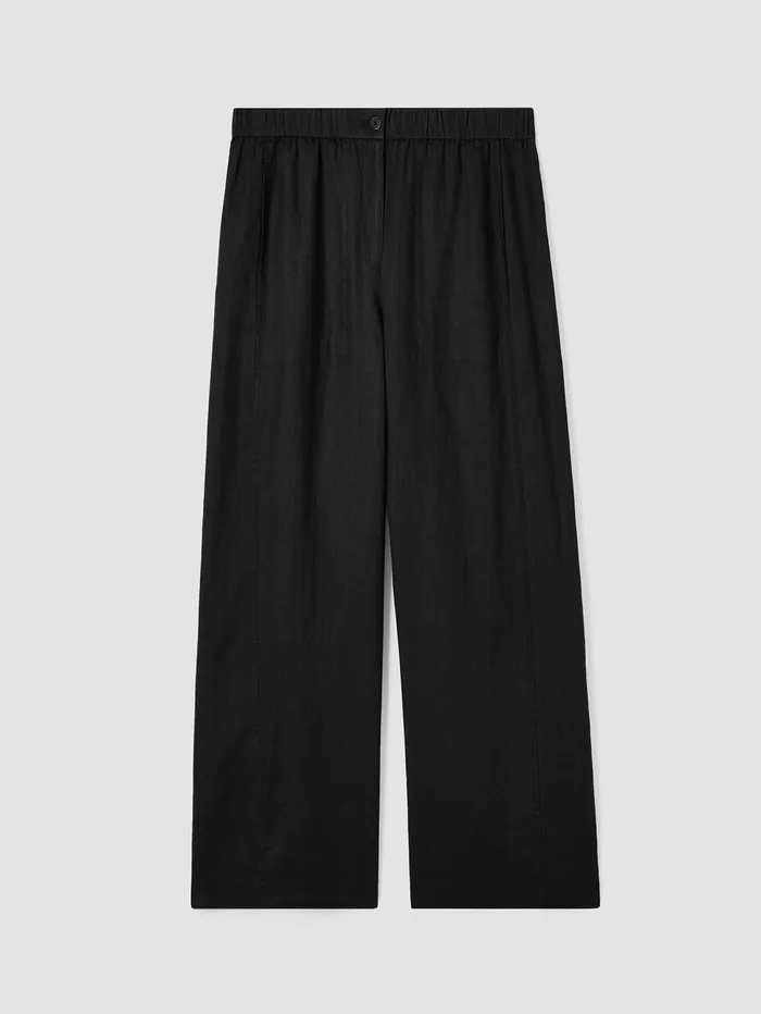 Pants Shorts and Jumpsuits Women Eileen Fisher Organic Linen Wide Trouser Pant Black
