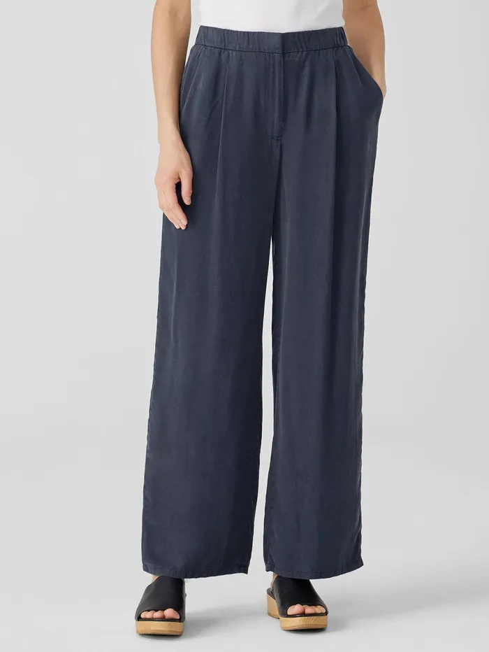 Pants Shorts and Jumpsuits Women Eileen Fisher Sandwashed Twill Wide Trouser Pant Ocean