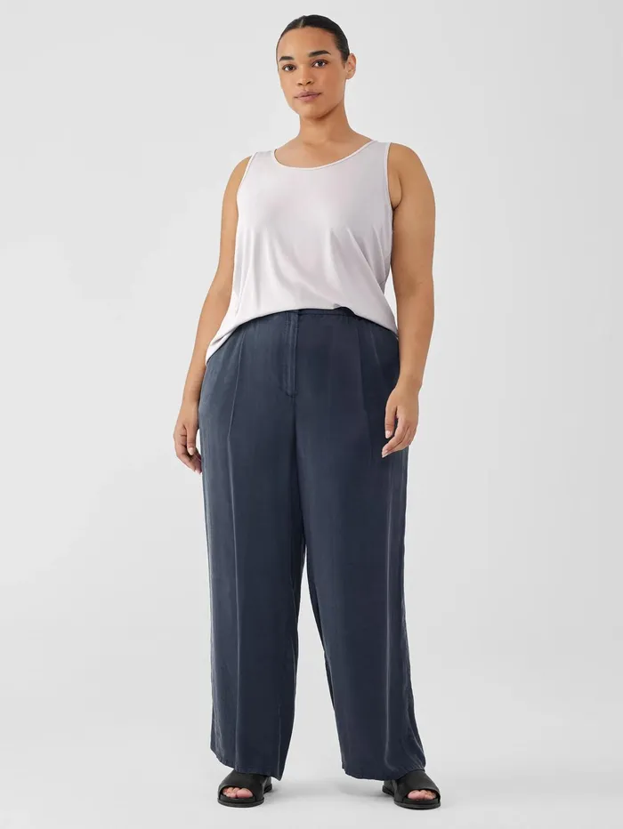 Pants Shorts and Jumpsuits Women Eileen Fisher Sandwashed Twill Wide Trouser Pant Ocean