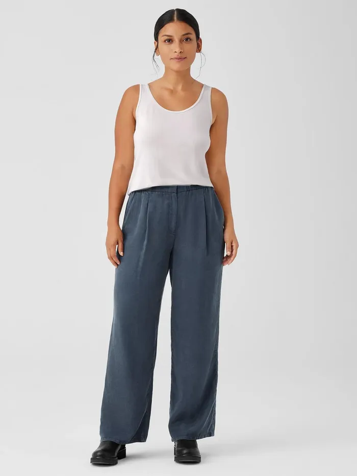 Pants Shorts and Jumpsuits Women Eileen Fisher Sandwashed Twill Wide Trouser Pant Ocean