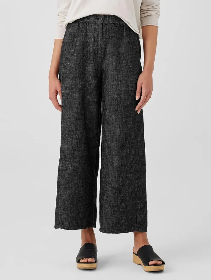 Pants Shorts and Jumpsuits Women Eileen Fisher Tweedy Hemp Cotton WideLeg Pant Black