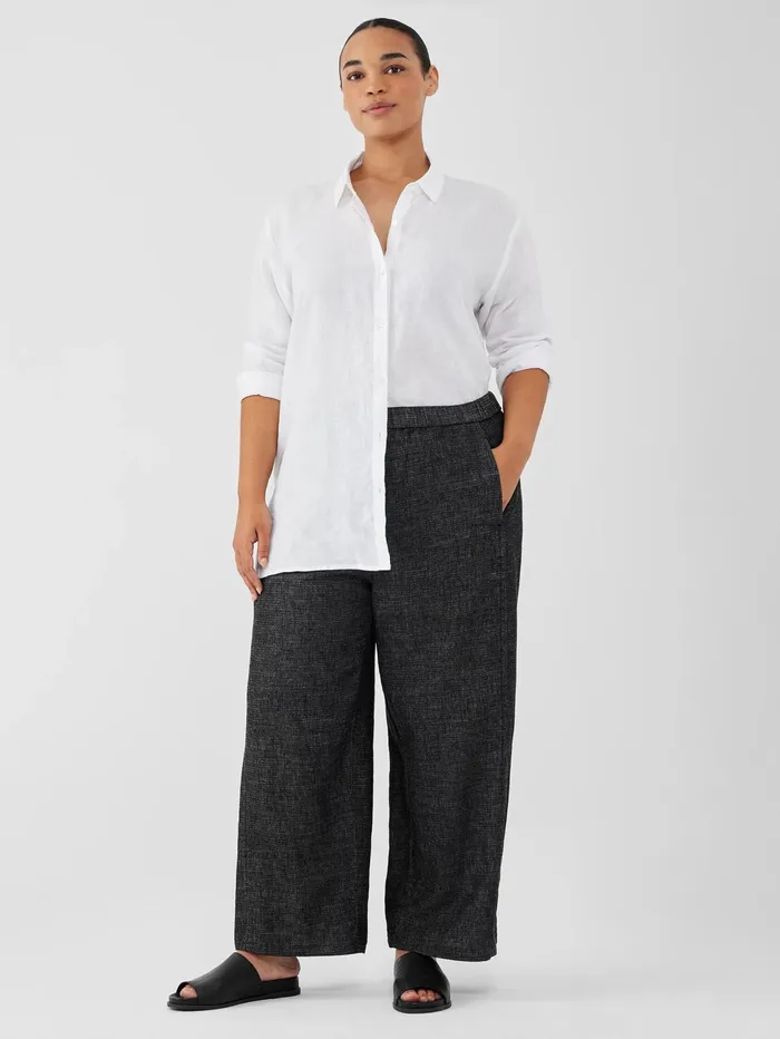 Pants Shorts and Jumpsuits Women Eileen Fisher Tweedy Hemp Cotton WideLeg Pant Black