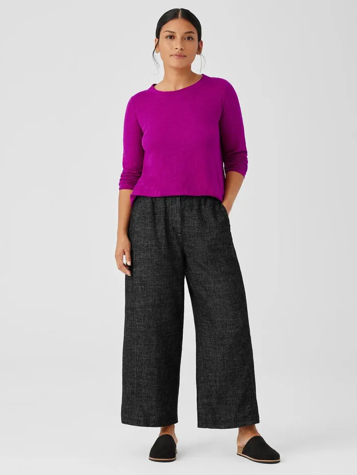 Pants Shorts and Jumpsuits Women Eileen Fisher Tweedy Hemp Cotton WideLeg Pant Black