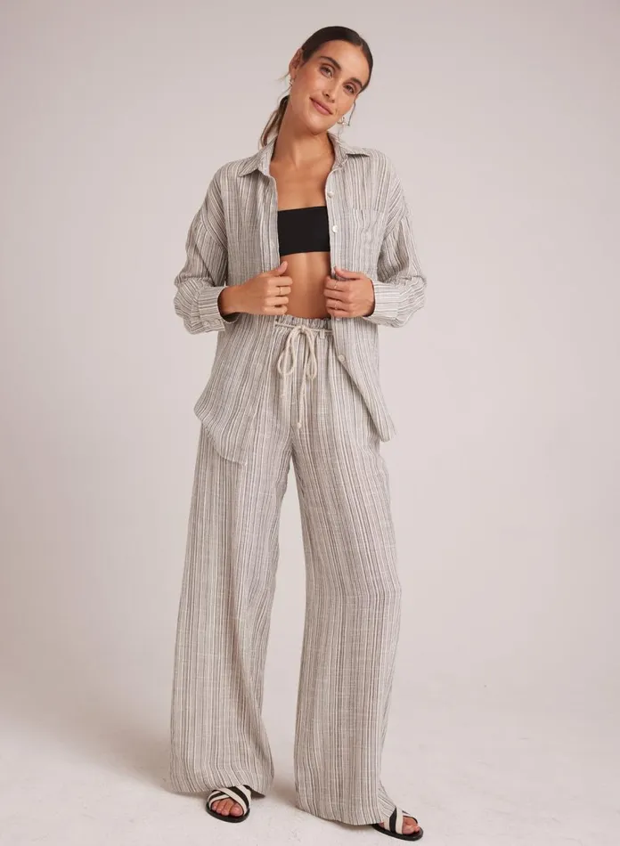 Pants Women Bella Dahl Drawcord Wide Leg Pant 8211 Eze Slub Stripe