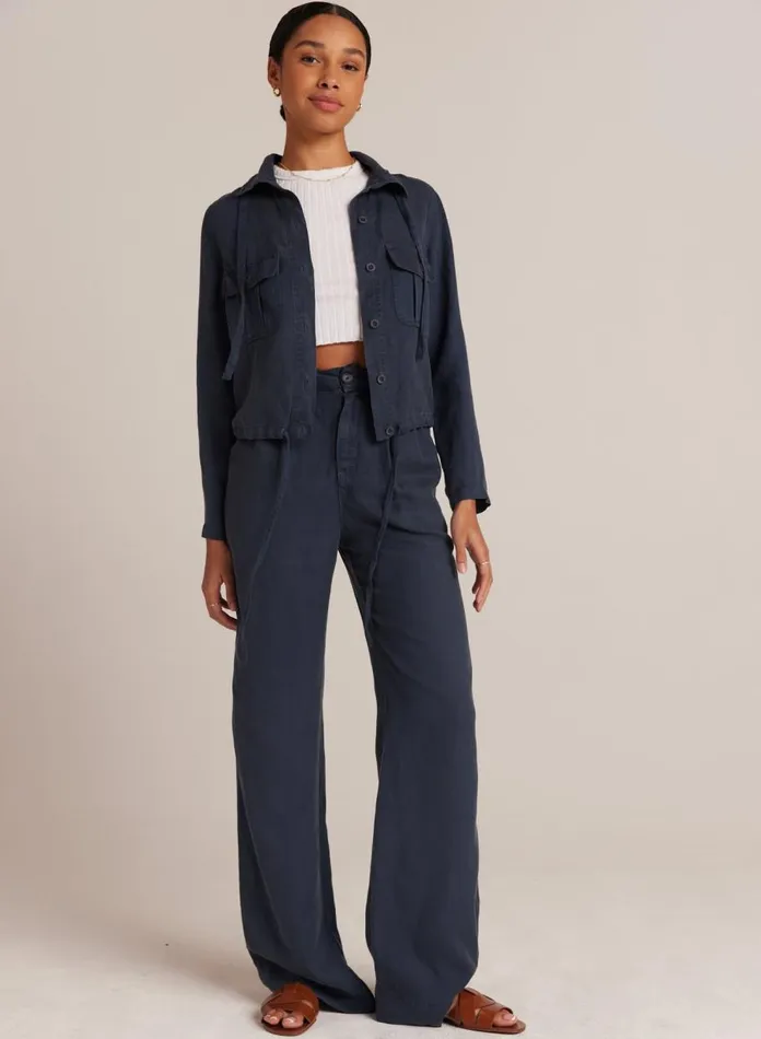 Pants Women Bella Dahl Greta Pleated Wide Leg Trouser 8211 Coastal Navy