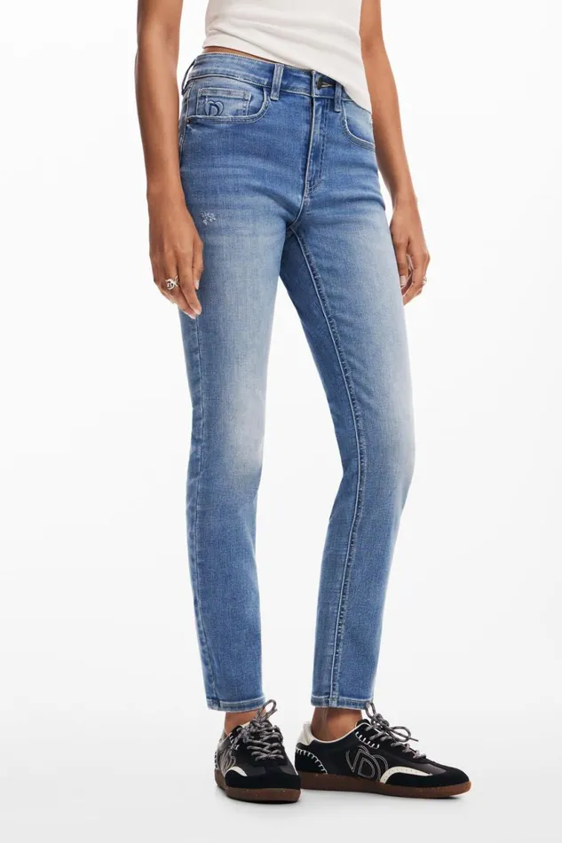 Pants Women Desigual Plain Skinny Jeans Blue