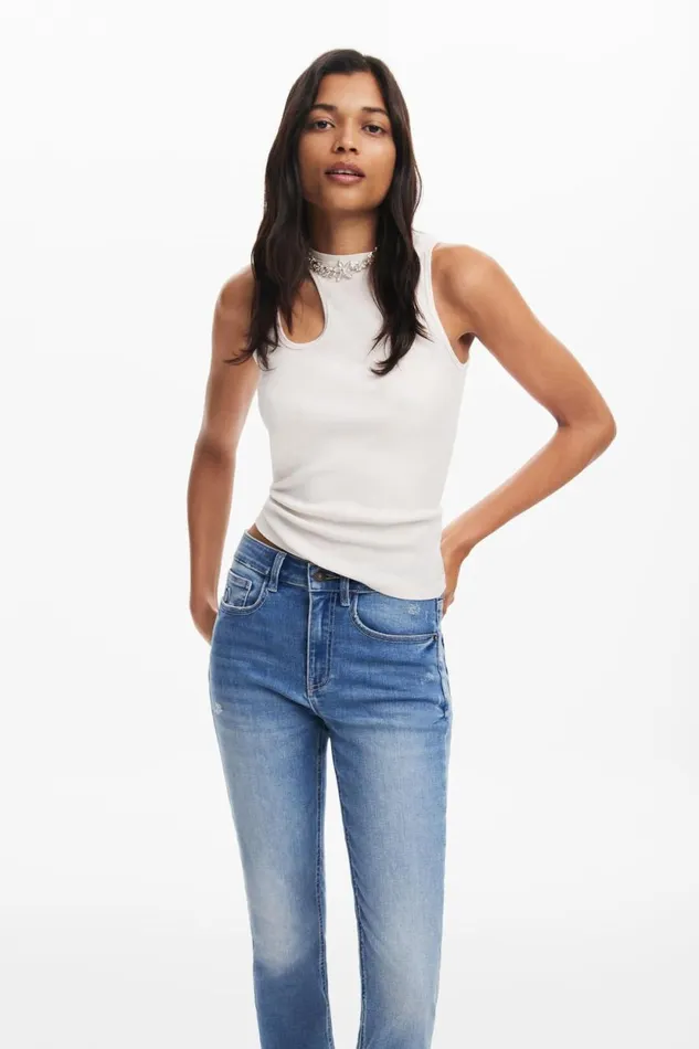 Pants Women Desigual Plain Skinny Jeans Blue