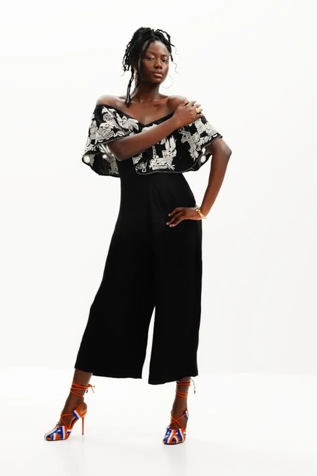 Pants Women Desigual Stella Jean Palm Midi Jumpsuit Black