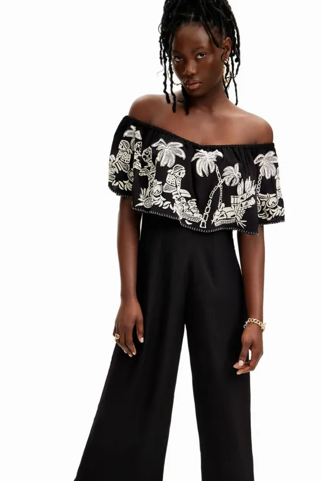 Pants Women Desigual Stella Jean Palm Midi Jumpsuit Black