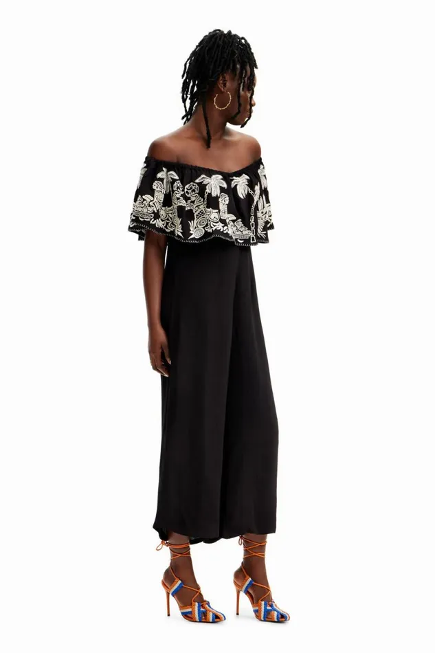 Pants Women Desigual Stella Jean Palm Midi Jumpsuit Black