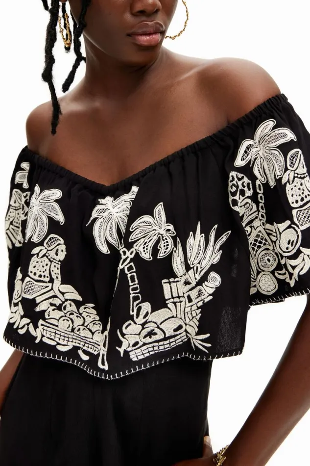 Pants Women Desigual Stella Jean Palm Midi Jumpsuit Black