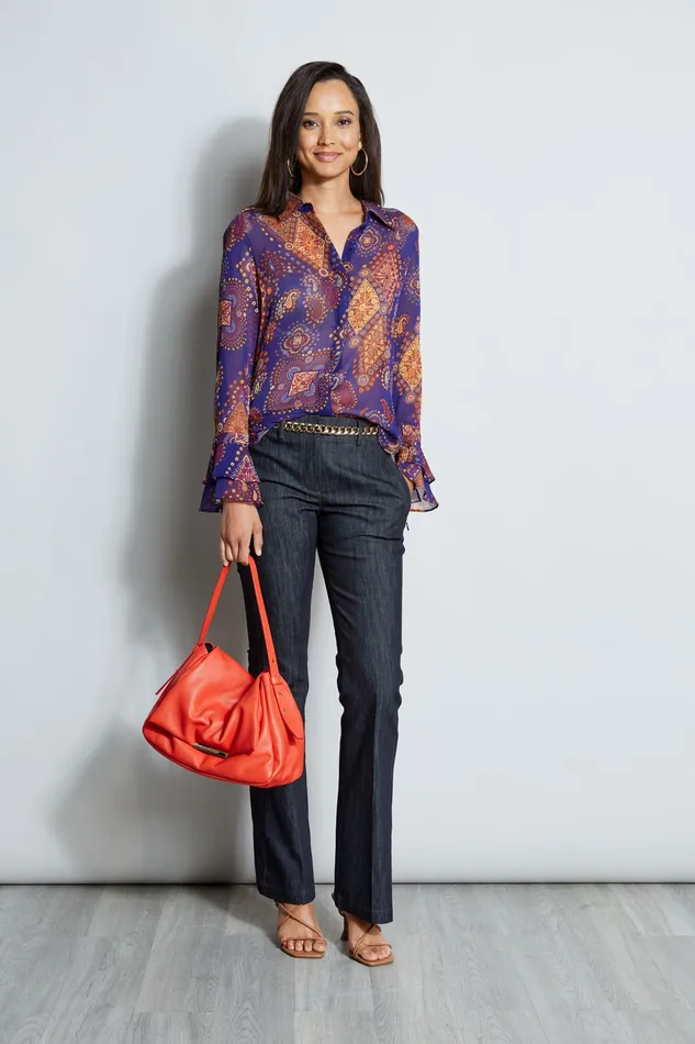 Pants Women Elie Tahari Denim Fit and Flare Pant INDIGO