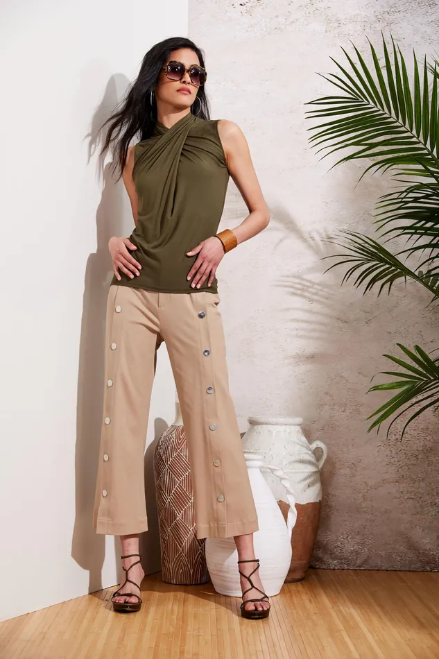 Pants Women Elie Tahari Stretch Twill Snap Pant RATTAN
