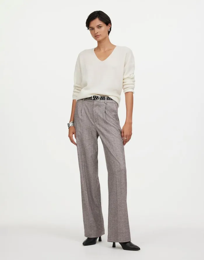 Pants Women Madewell Slouchy Straight Pants In Herringbone Italian Fabric Slate Grey Herringbone