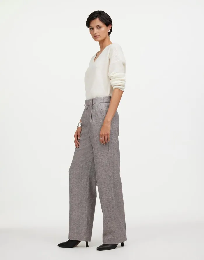 Pants Women Madewell Slouchy Straight Pants In Herringbone Italian Fabric Slate Grey Herringbone