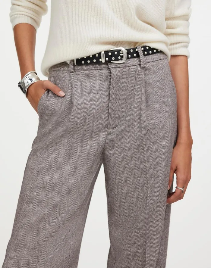 Pants Women Madewell Slouchy Straight Pants In Herringbone Italian Fabric Slate Grey Herringbone