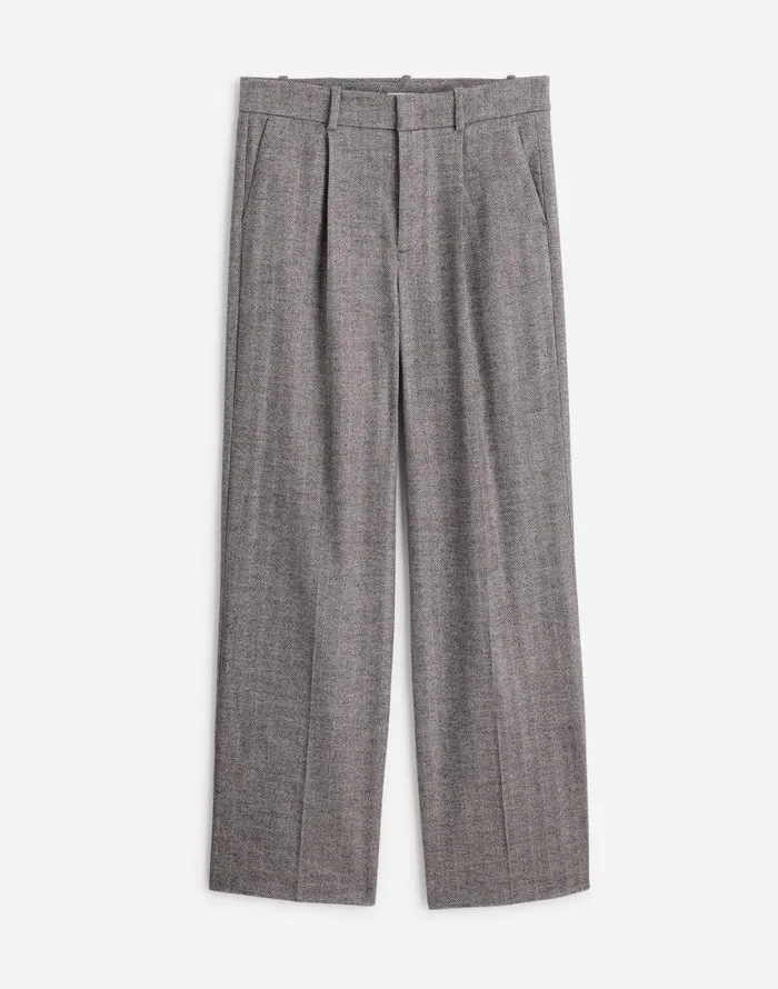 Pants Women Madewell Slouchy Straight Pants In Herringbone Italian Fabric Slate Grey Herringbone