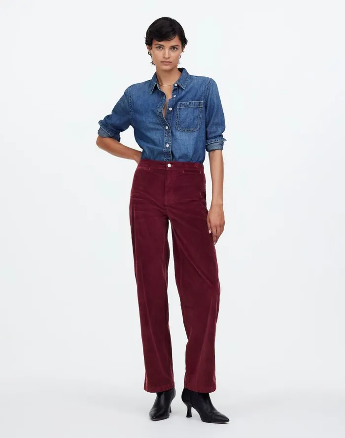Pants Women Madewell The Emmett WideLeg Pant In Corduroy Welt Pocket Edition Bordeaux