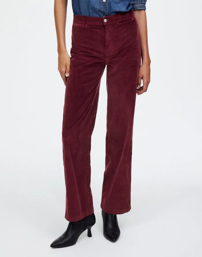 Pants Women Madewell The Emmett WideLeg Pant In Corduroy Welt Pocket Edition Bordeaux