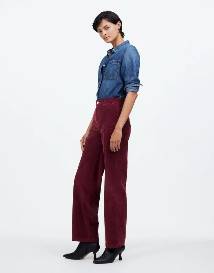 Pants Women Madewell The Emmett WideLeg Pant In Corduroy Welt Pocket Edition Bordeaux