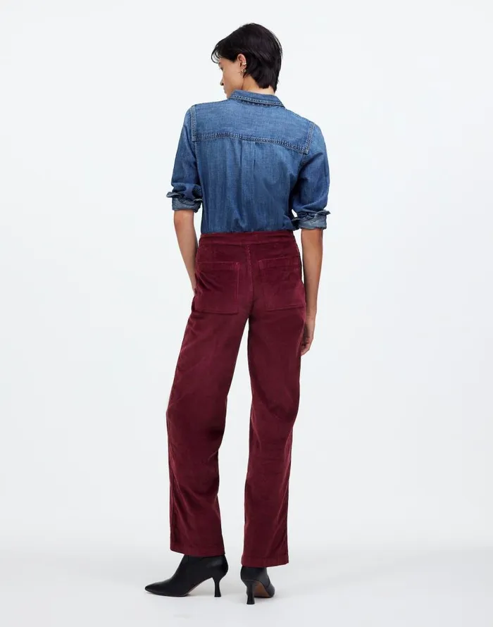 Pants Women Madewell The Emmett WideLeg Pant In Corduroy Welt Pocket Edition Bordeaux
