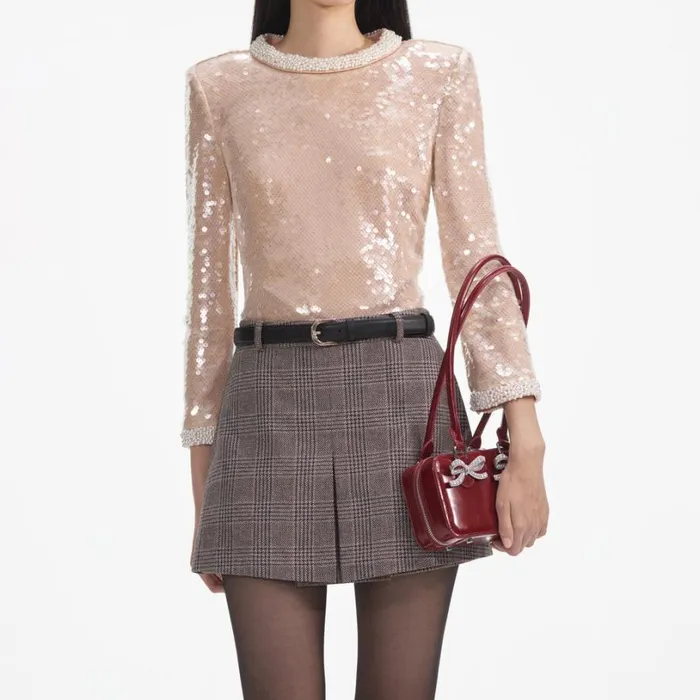 Pearl Trim Sequin Top Women Self Portrait Tops