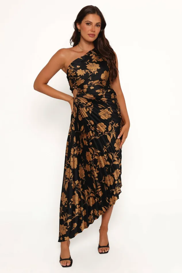 Petal and Pup Dresses Women Kleo One Shoulder Maxi Dress BlackGold