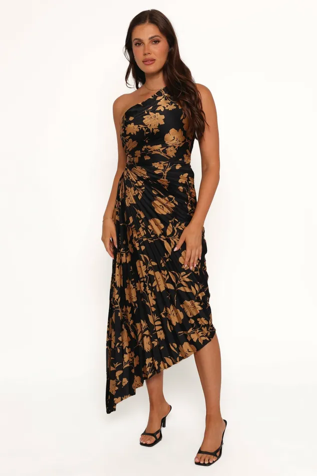 Petal and Pup Dresses Women Kleo One Shoulder Maxi Dress BlackGold