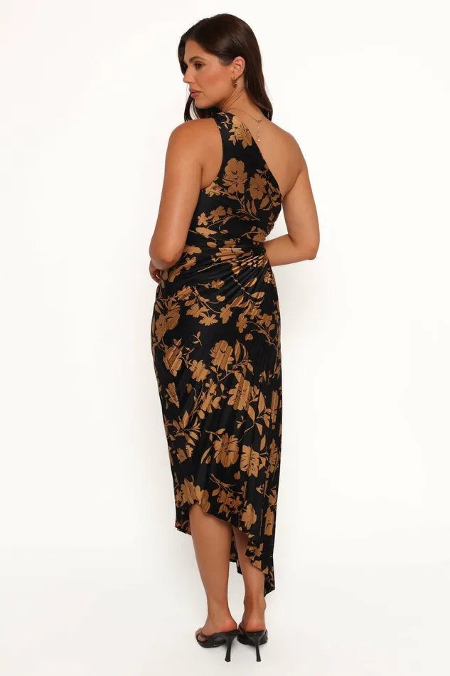 Petal and Pup Dresses Women Kleo One Shoulder Maxi Dress BlackGold