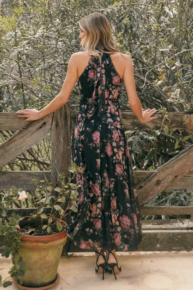 Petal and Pup Eden Maxi Dress Black Floral Women Winter Dresses