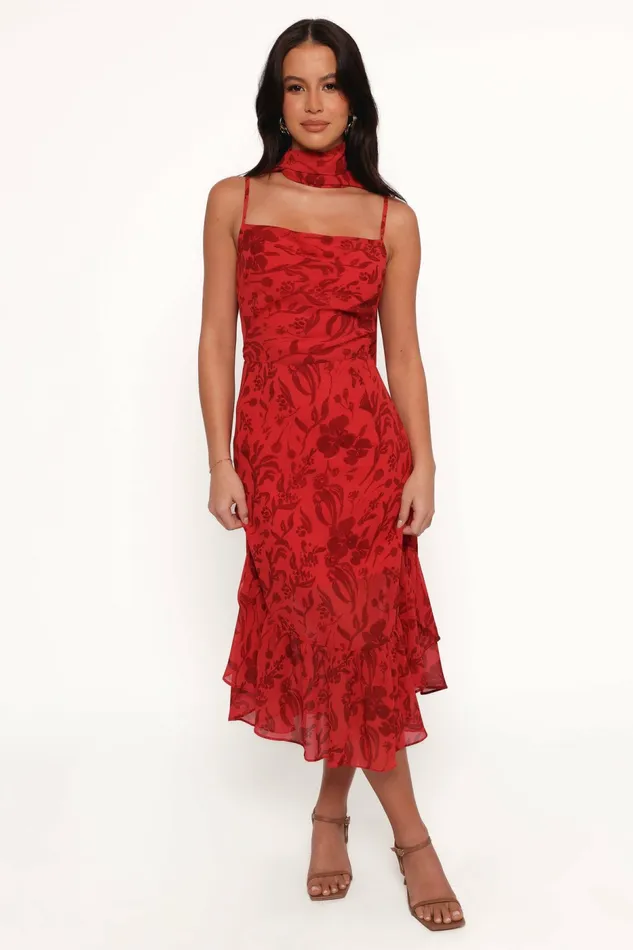 Petal and Pup Fall Dresses Women Francesca Midi Dress Red Floral
