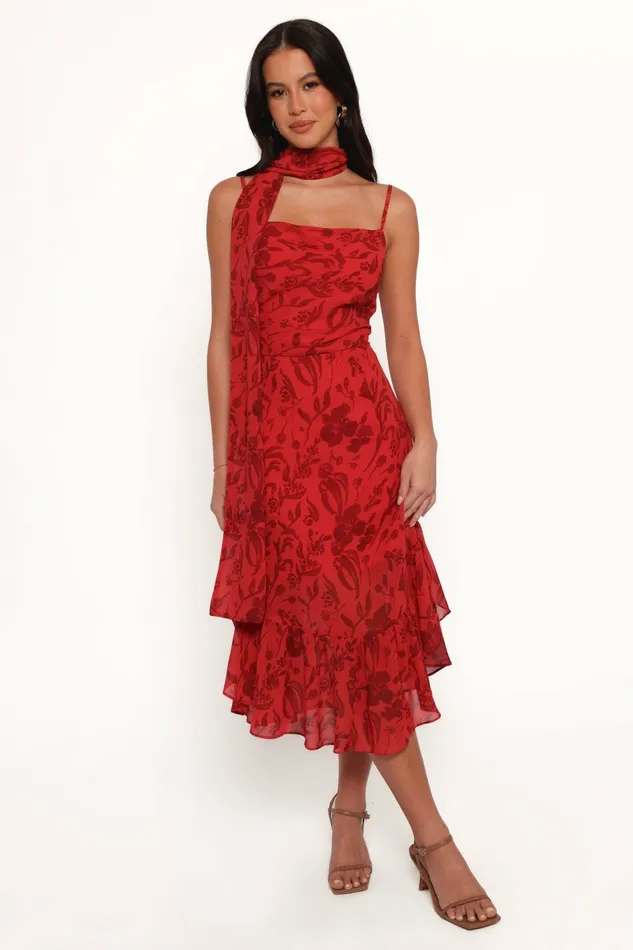Petal and Pup Fall Dresses Women Francesca Midi Dress Red Floral