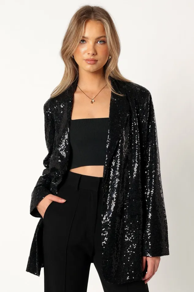 Petal and Pup Jackets and Coats Women Delaney Sequin Blazer Black