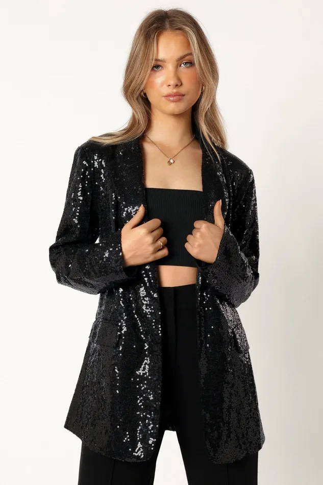 Petal and Pup Jackets and Coats Women Delaney Sequin Blazer Black