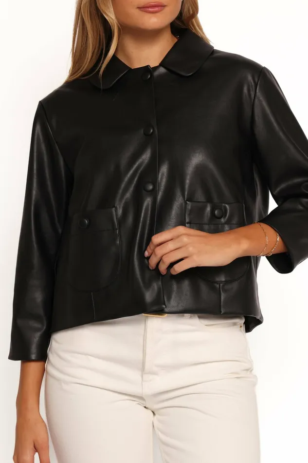 Petal and Pup Jackets and Coats Women Evora Faux Leather Button Front Jacket Black