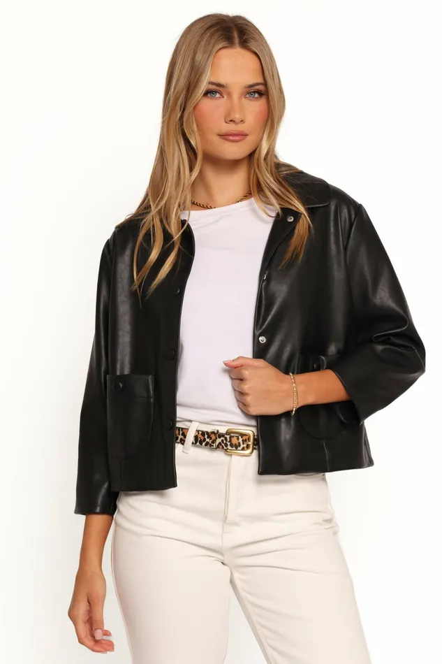 Petal and Pup Jackets and Coats Women Evora Faux Leather Button Front Jacket Black