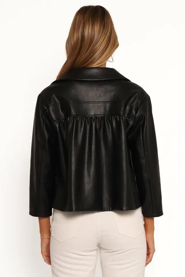 Petal and Pup Jackets and Coats Women Evora Faux Leather Button Front Jacket Black