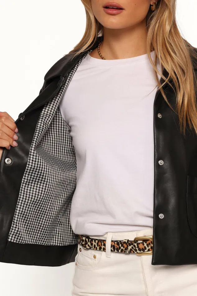 Petal and Pup Jackets and Coats Women Evora Faux Leather Button Front Jacket Black