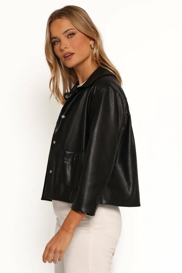 Petal and Pup Jackets and Coats Women Evora Faux Leather Button Front Jacket Black