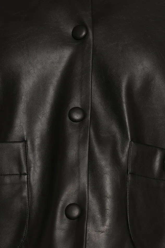 Petal and Pup Jackets and Coats Women Evora Faux Leather Button Front Jacket Black