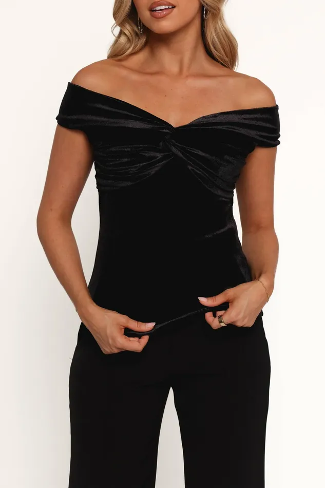 Petal and Pup Rita Velvet Off Shoulder Top Black Women Matching Sets